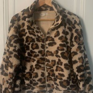Leopard Print Fleece Zip-Up Jacket